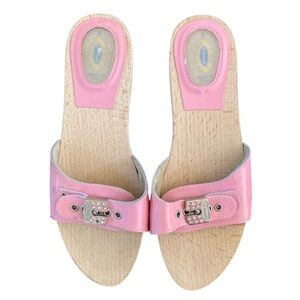 Vintage Dr. Scholl’s Made in Italy Pink Patent Leather Wooden Sandals Y2K